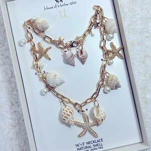 House of Harlow 1960 Gold and White Natural Shell Necklace